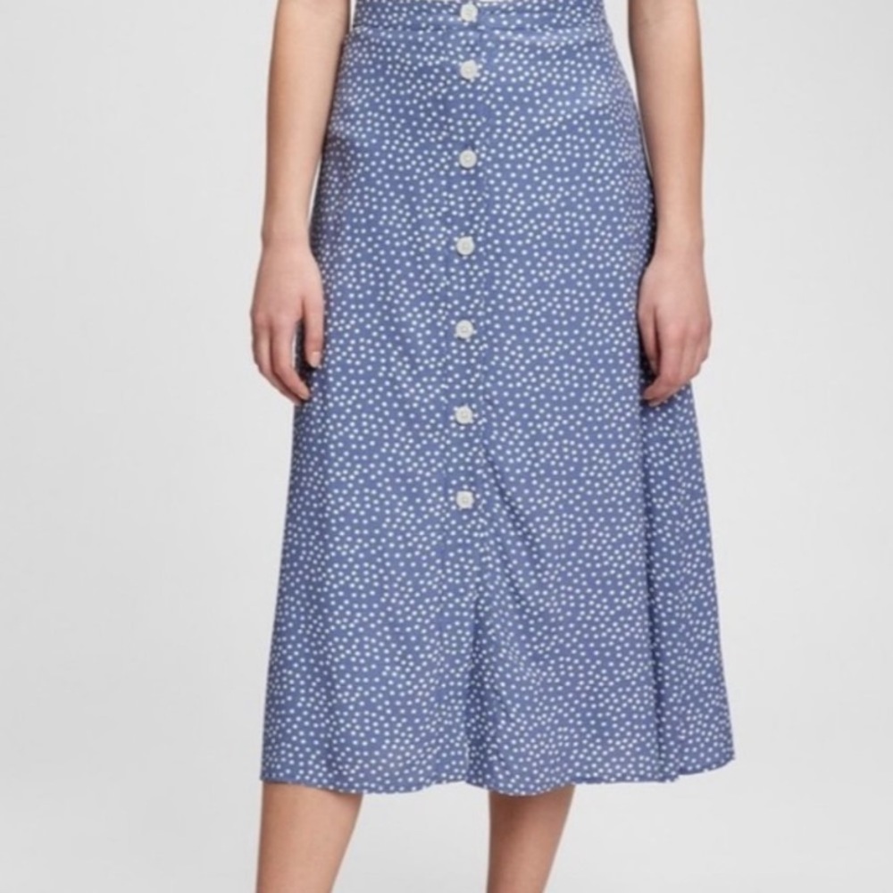 GAP Blue Midi Button-Front Polka Dot Skirt